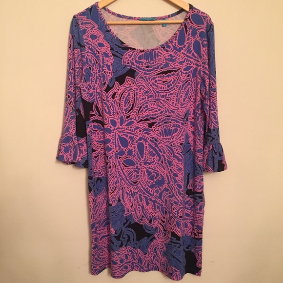 TORI RICHARD Honolulu Tropical 3/4 Sleeve Dress L - Picture 1 of 8